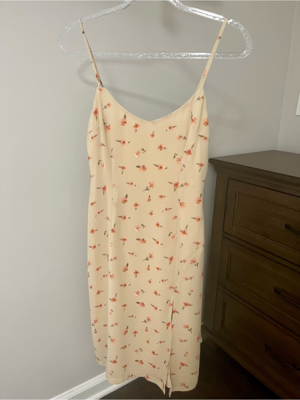 LUVALOT Slip Midi Dress in Cream with Coral Floral Print